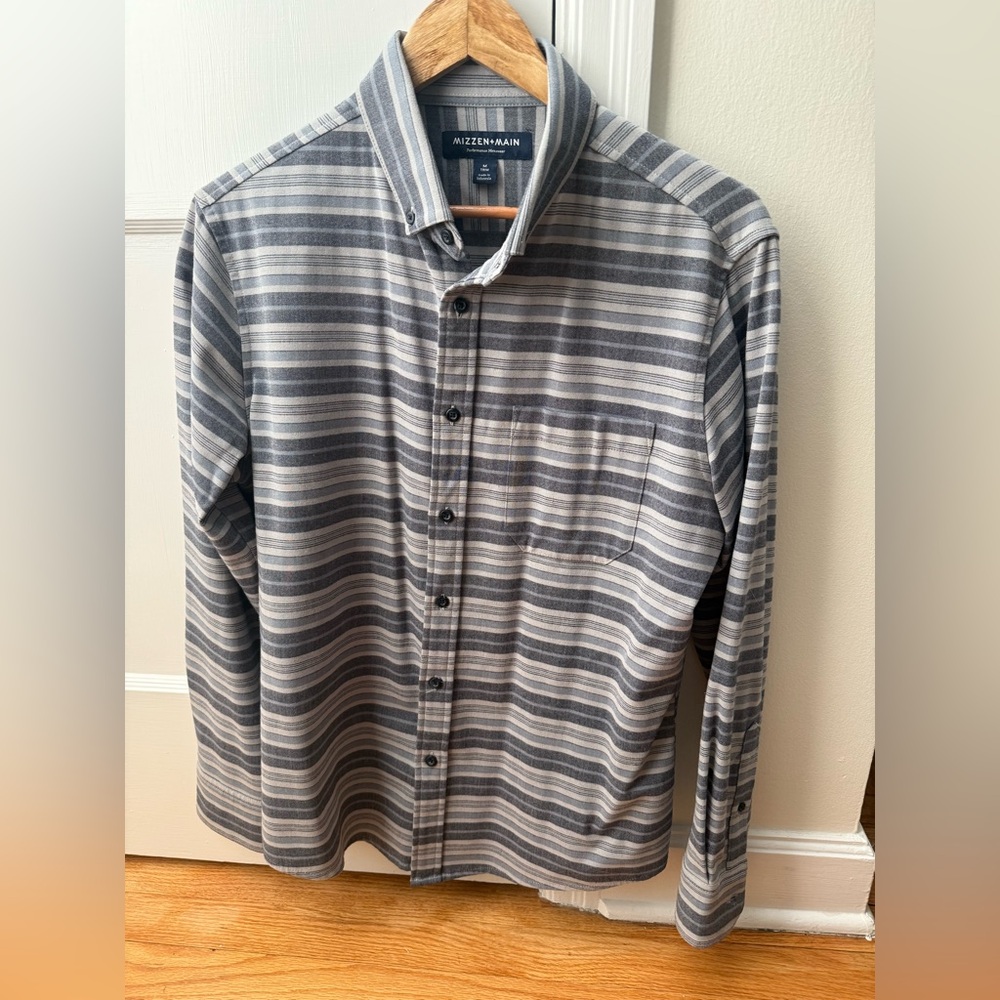 Mizzen+Main Light Blue and Gray Striped Flannel